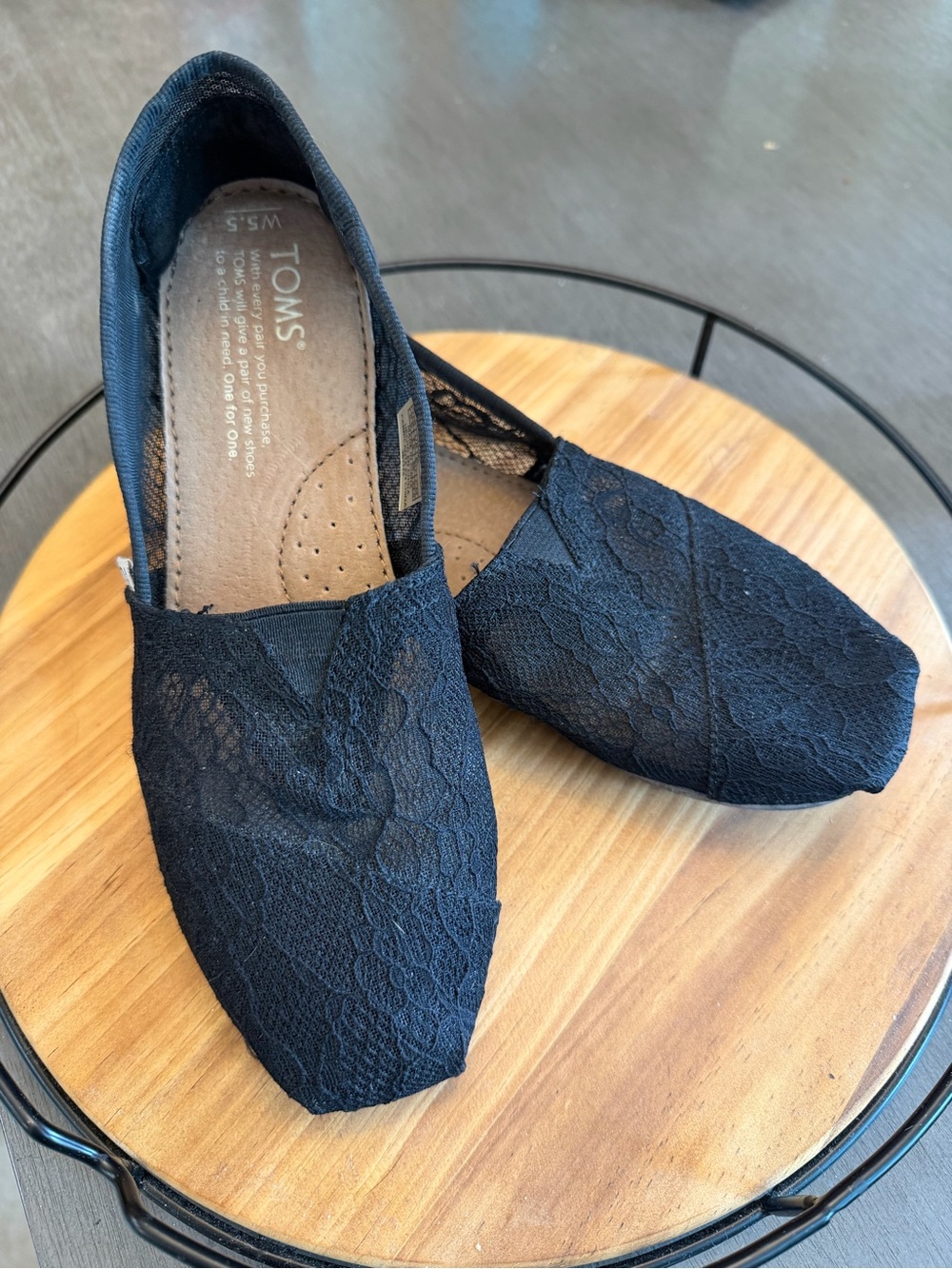 Toms Black Lace Slip-On Flats
